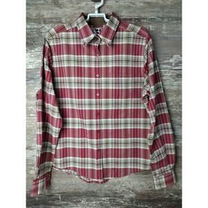 Rockies Western Red/Brown Striped One Pocket Button Up Long Sleeve Shirt Sz L
